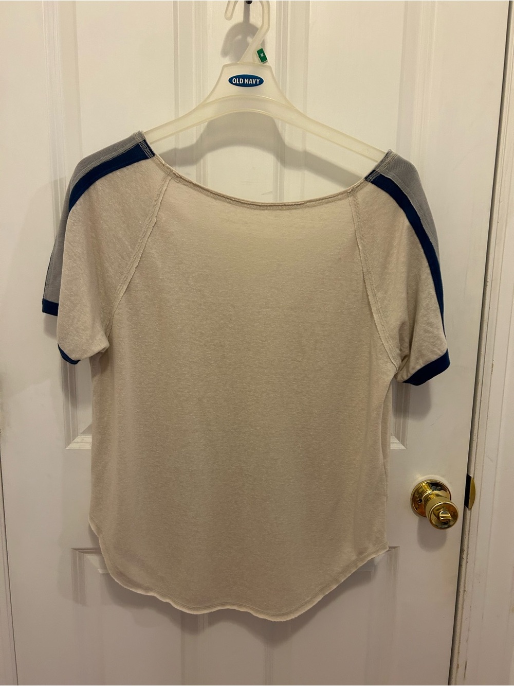 We The Free Light Gray Short Sleeve Tee with Navy Accent